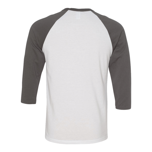 Bella + Canvas Unisex Three-Quarter Sleeve Baseball Tee, White / Asphalt, Back view