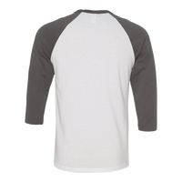 Bella + Canvas Unisex Three-Quarter Sleeve Baseball Tee, White / Asphalt, Back view