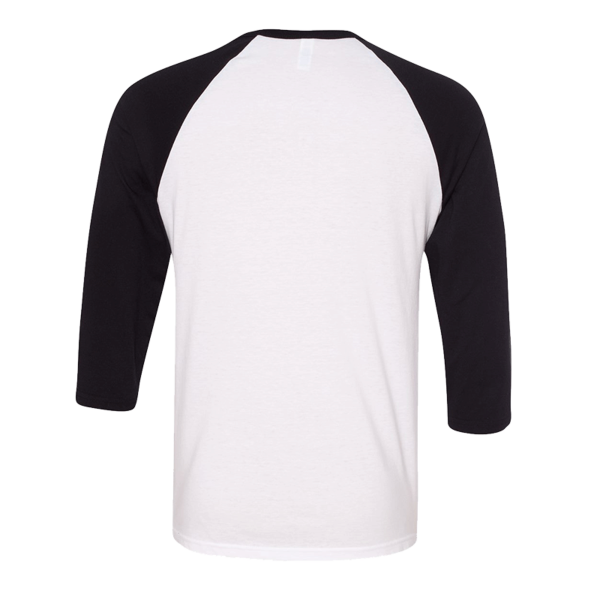 Bella + Canvas Unisex Three-Quarter Sleeve Baseball Tee, White / Black, Back view