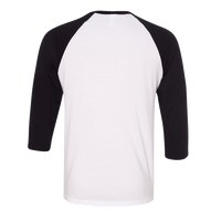 Bella + Canvas Unisex Three-Quarter Sleeve Baseball Tee, White / Black, Back view