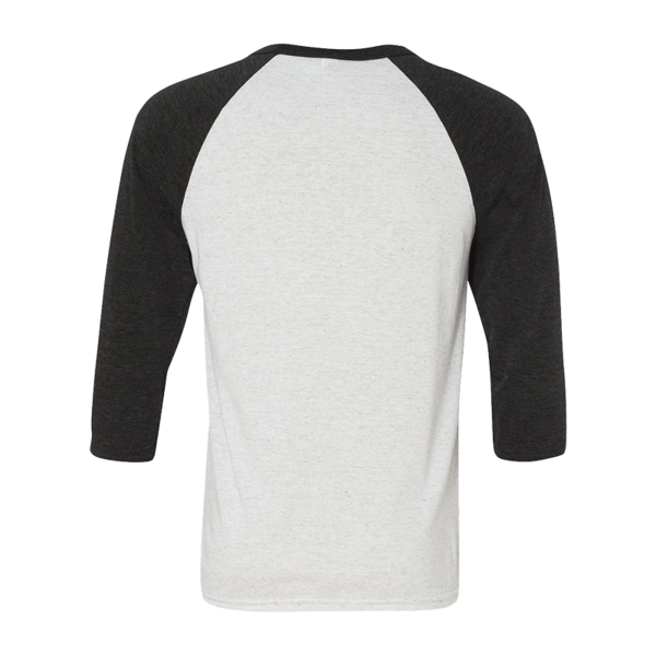Bella + Canvas Unisex Three-Quarter Sleeve Baseball Tee, White Fleck / Charcoal Triblend, Back view