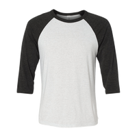 Bella + Canvas Unisex Three-Quarter Sleeve Baseball Tee, White Fleck / Charcoal Triblend, Front view
