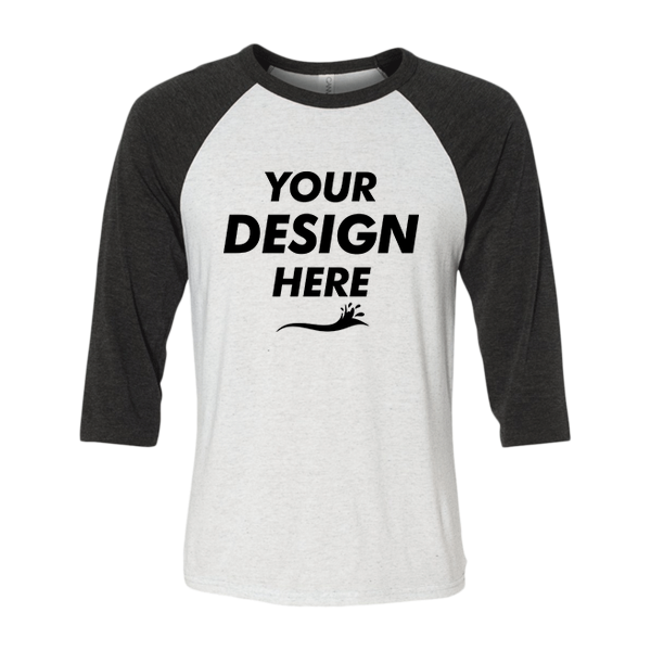 Bella + Canvas Unisex Three-Quarter Sleeve Baseball Tee, White Fleck / Charcoal Triblend, Front view, Mockup