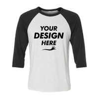 Bella + Canvas Unisex Three-Quarter Sleeve Baseball Tee, White Fleck / Charcoal Triblend, Front view, Mockup
