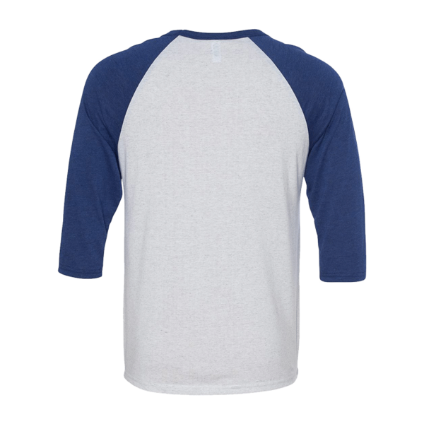 Bella + Canvas Unisex Three-Quarter Sleeve Baseball Tee, White Fleck / Navy Triblend, Back view