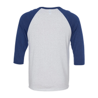 Bella + Canvas Unisex Three-Quarter Sleeve Baseball Tee, White Fleck / Navy Triblend, Back view