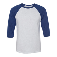 Bella + Canvas Unisex Three-Quarter Sleeve Baseball Tee, White Fleck / Navy Triblend, Front view