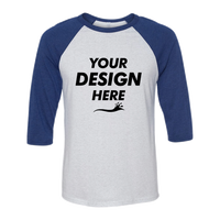 Bella + Canvas Unisex Three-Quarter Sleeve Baseball Tee, White Fleck / Navy Triblend, Front view, Mockup