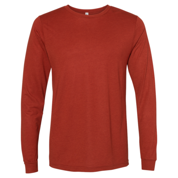 Bella + Canvas Unisex Triblend Long Sleeve Tee, Brick Triblend, Front view
