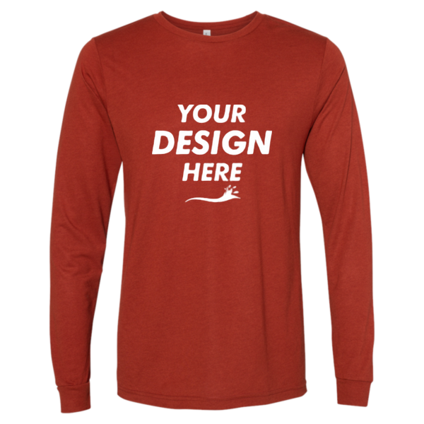 Bella + Canvas Unisex Triblend Long Sleeve Tee, Brick Triblend, Front view, Mockup