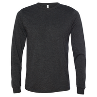Bella + Canvas Unisex Triblend Long Sleeve Tee, Charcoal Black Triblend, Front view