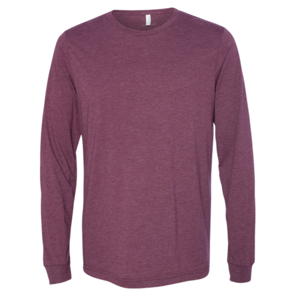 Bella + Canvas Unisex Triblend Long Sleeve Tee, Maroon Triblend, Front view