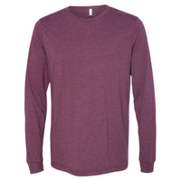 Bella + Canvas Unisex Triblend Long Sleeve Tee, Maroon Triblend, Front view
