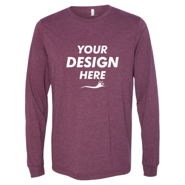 Bella + Canvas Unisex Triblend Long Sleeve Tee, Maroon Triblend, Front view, Mockup