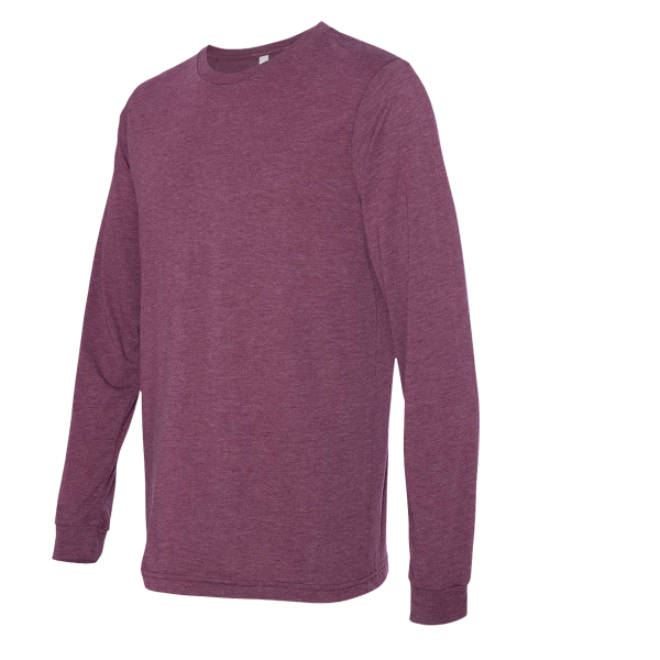 Bella + Canvas Unisex Triblend Long Sleeve Tee, Maroon Triblend, Left Sleeve view