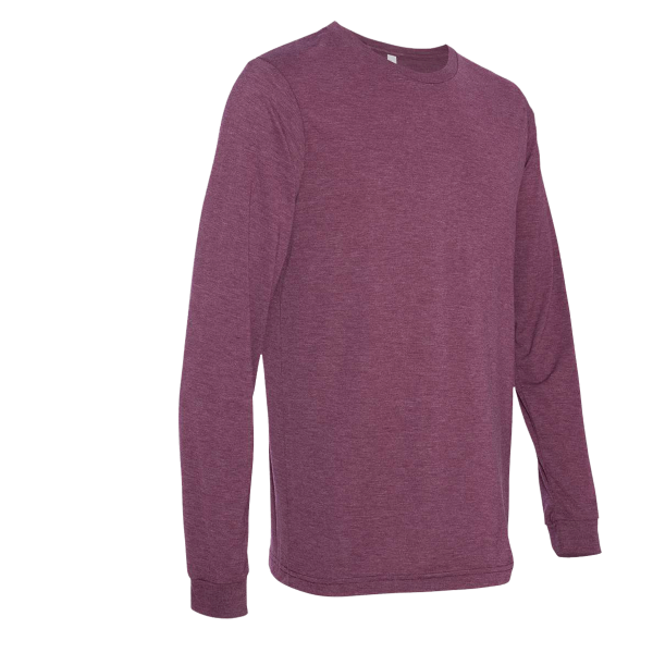 Bella + Canvas Unisex Triblend Long Sleeve Tee, Maroon Triblend, Right Sleeve view