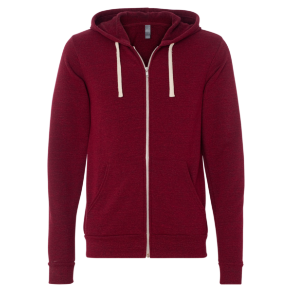 Bella + Canvas Unisex Triblend Sponge Fleece Full-Zip Hoodie Sweatshirt, Cardinal Triblend, Front view