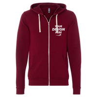 Bella + Canvas Unisex Triblend Sponge Fleece Full-Zip Hoodie Sweatshirt, Cardinal Triblend, Front view, Mockup