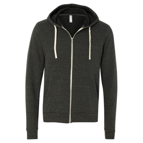Bella + Canvas Unisex Triblend Sponge Fleece Full-Zip Hoodie Sweatshirt, Charcoal Black Triblend, Front view