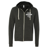 Bella + Canvas Unisex Triblend Sponge Fleece Full-Zip Hoodie Sweatshirt, Charcoal Black Triblend, Front view, Mockup