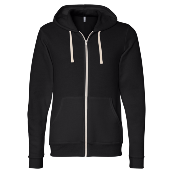 Bella + Canvas Unisex Triblend Sponge Fleece Full-Zip Hoodie Sweatshirt, Solid Black Triblend, Front view