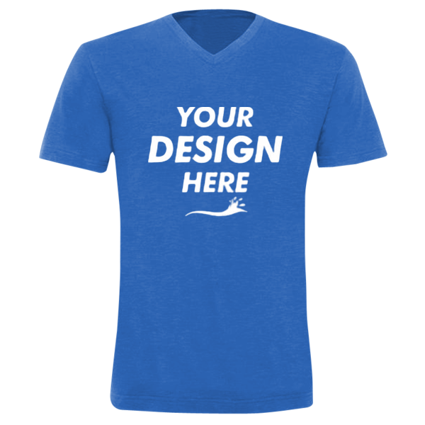 Bella + Canvas Unisex Triblend V-Neck Tee, True Royal Triblend, Front view, Mockup