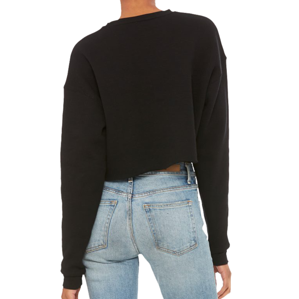 Bella + Canvas Women's Crop Fleece Crewneck Sweatshirt, Black, Back view