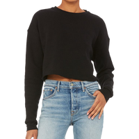 Bella + Canvas Women's Crop Fleece Crewneck Sweatshirt, Black, Front view