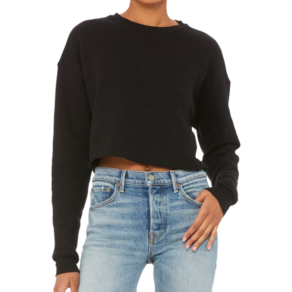 Bella + Canvas Women's Crop Fleece Crewneck Sweatshirt, Black, Front view