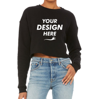 Bella + Canvas Women's Crop Fleece Crewneck Sweatshirt, Black, Front view, Mockup