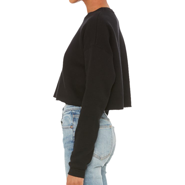 Bella + Canvas Women's Crop Fleece Crewneck Sweatshirt, Black, Left Sleeve view