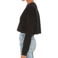 Bella + Canvas Women's Crop Fleece Crewneck Sweatshirt, Black, Left Sleeve view