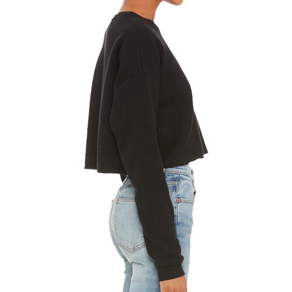 Bella + Canvas Women's Crop Fleece Crewneck Sweatshirt, Black, Right Sleeve view