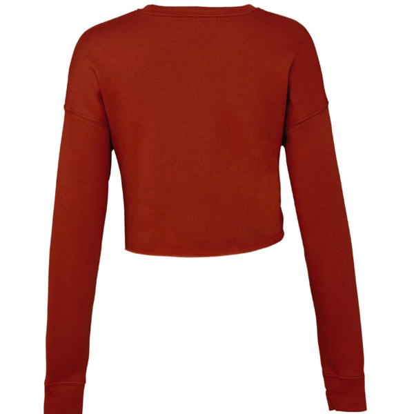 Bella + Canvas Women's Crop Fleece Crewneck Sweatshirt, Brick, Back view