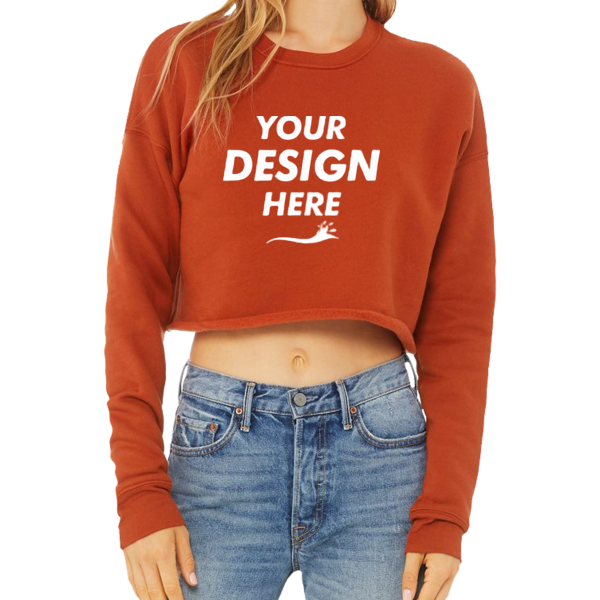 Bella + Canvas Women's Crop Fleece Crewneck Sweatshirt, Brick, Front view, Mockup