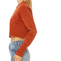 Bella + Canvas Women's Crop Fleece Crewneck Sweatshirt, Brick, Left Sleeve view