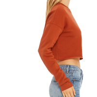 Bella + Canvas Women's Crop Fleece Crewneck Sweatshirt, Brick, Right Sleeve view