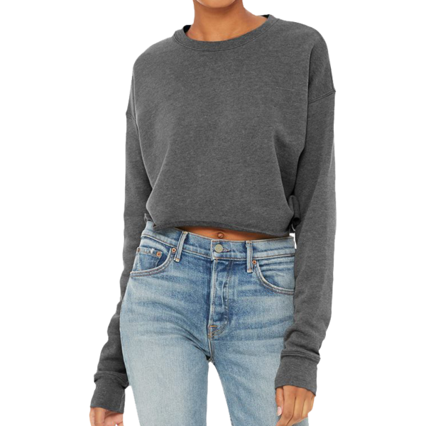 Bella + Canvas Women's Crop Fleece Crewneck Sweatshirt, Deep Heather, Front view