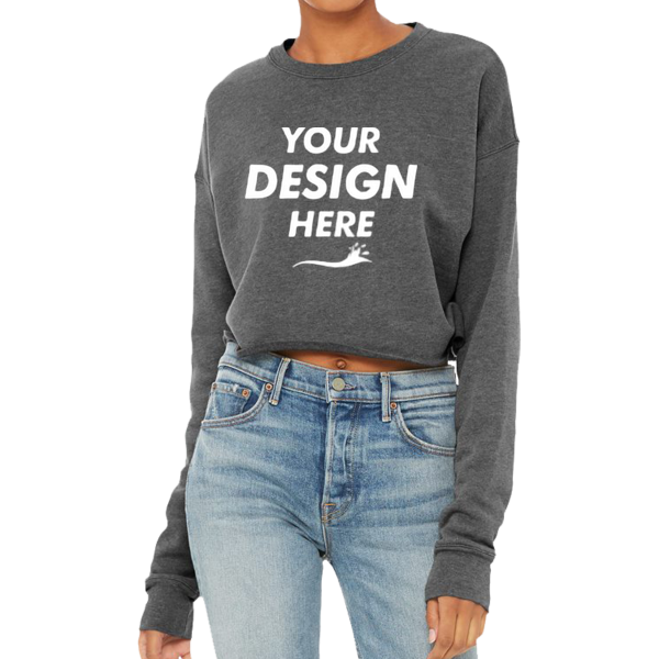 Bella + Canvas Women's Crop Fleece Crewneck Sweatshirt, Deep Heather, Front view, Mockup