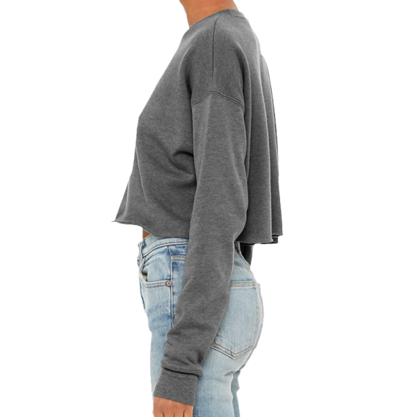 Bella + Canvas Women's Crop Fleece Crewneck Sweatshirt, Deep Heather, Left Sleeve view