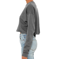 Bella + Canvas Women's Crop Fleece Crewneck Sweatshirt, Deep Heather, Left Sleeve view