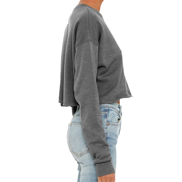 Bella + Canvas Women's Crop Fleece Crewneck Sweatshirt, Deep Heather, Right Sleeve view
