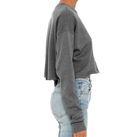 Bella + Canvas Women's Crop Fleece Crewneck Sweatshirt, Deep Heather, Right Sleeve view