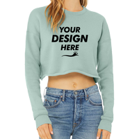 Bella + Canvas Women's Crop Fleece Crewneck Sweatshirt, Dusty Blue, Front view, Mockup