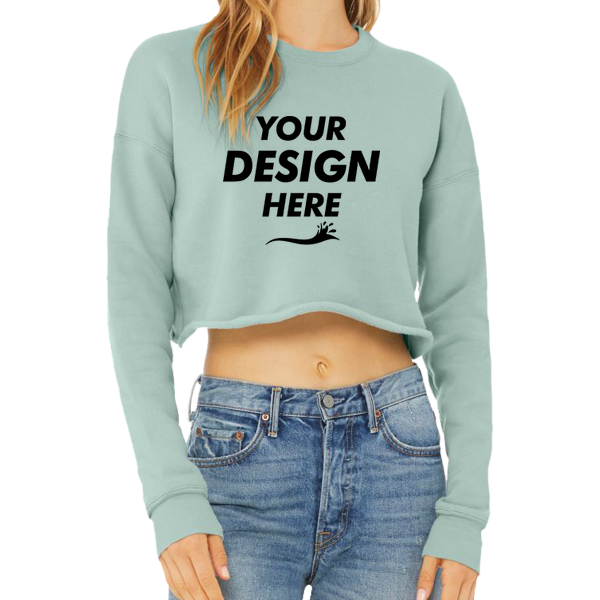 Bella + Canvas Women's Crop Fleece Crewneck Sweatshirt, Dusty Blue, Front view, Mockup