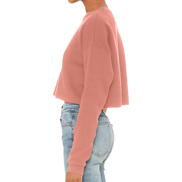 Bella + Canvas Women's Crop Fleece Crewneck Sweatshirt, Mauve, Left Sleeve view