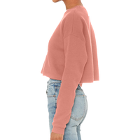 Bella + Canvas Women's Crop Fleece Crewneck Sweatshirt, Mauve, Left Sleeve view