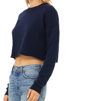 Bella + Canvas Women's Crop Fleece Crewneck Sweatshirt, Navy, Left Sleeve view