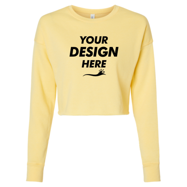 Bella + Canvas Women's Crop Fleece Crewneck Sweatshirt, Yellow, Front view, Mockup