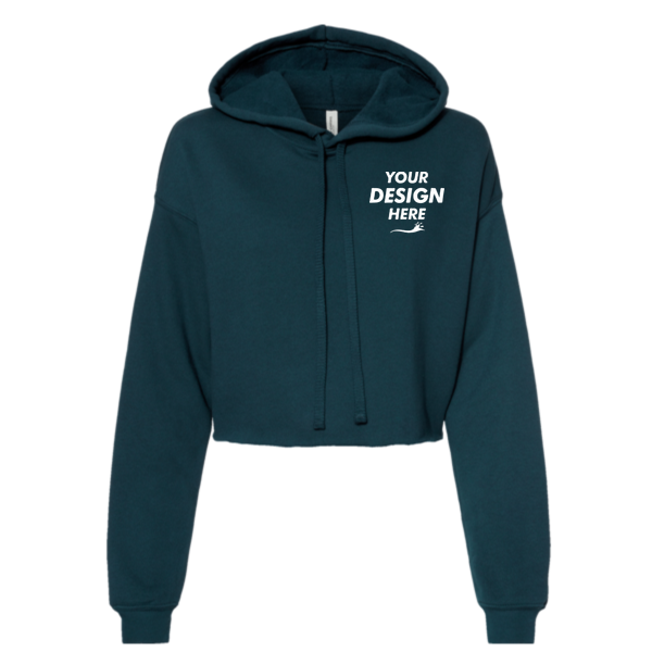 Bella + Canvas Women's Crop Fleece Hoodie Sweatshirt, Atlantic, Front view, Mockup